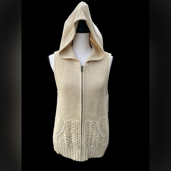 Woolrich cable knit vest hooded SZ medium cream - Picture 1 of 7